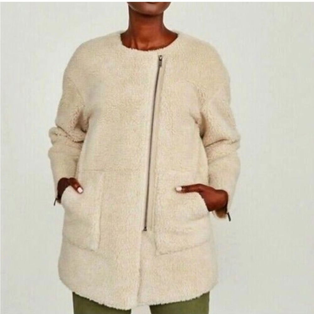 Elizabeth and James Sherpa Shearling Zip Up Teddy Bomber Jacket